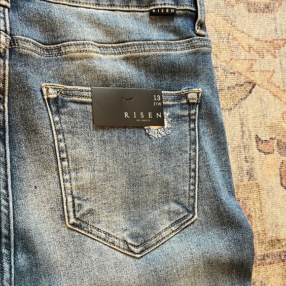 Blue Flare Wide Leg Jeans with Distressed Details - Picture 4 of 5